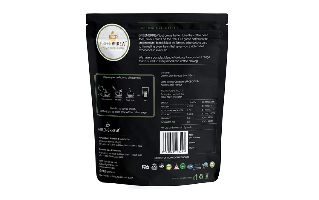 GreenBrrew Cappuccino Original Coffee    Pack  30 grams